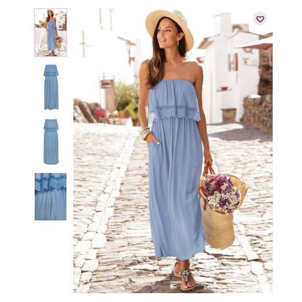 Lascana for Venus Flounce Bandeau Maxi Dress Light Blue 2X